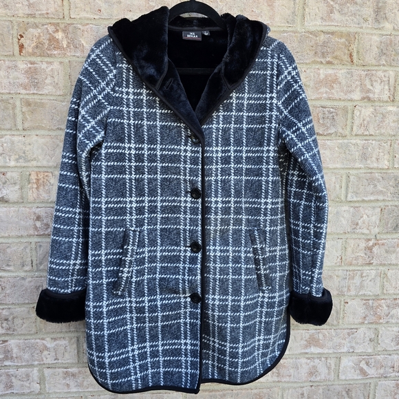 Ike Behar Womens Hounds Tooth Hooded Jacket Coat Super Soft & Warm Size Small - Picture 14 of 14